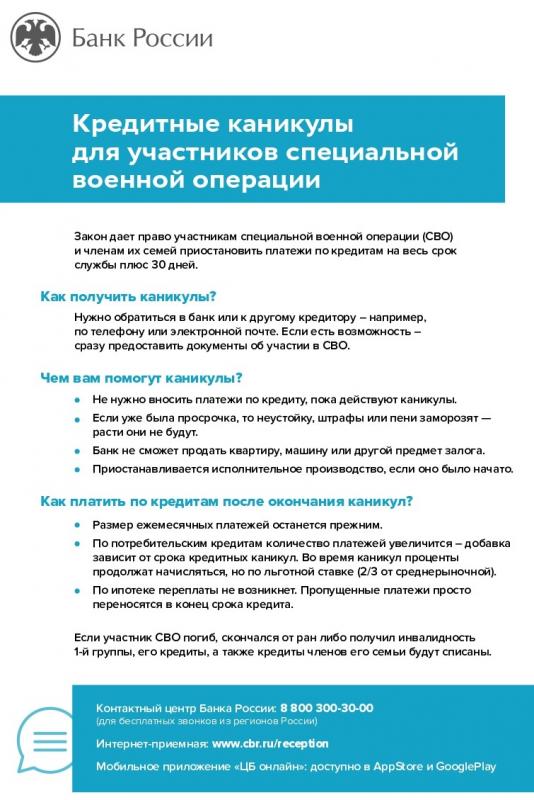 Кредитные каникулы для мобилизованных